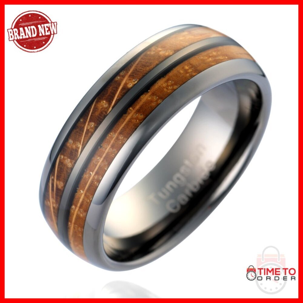 Tungsten Wood Inlay Wedding Band Size 6-16 Heavy Duty Waterproof
